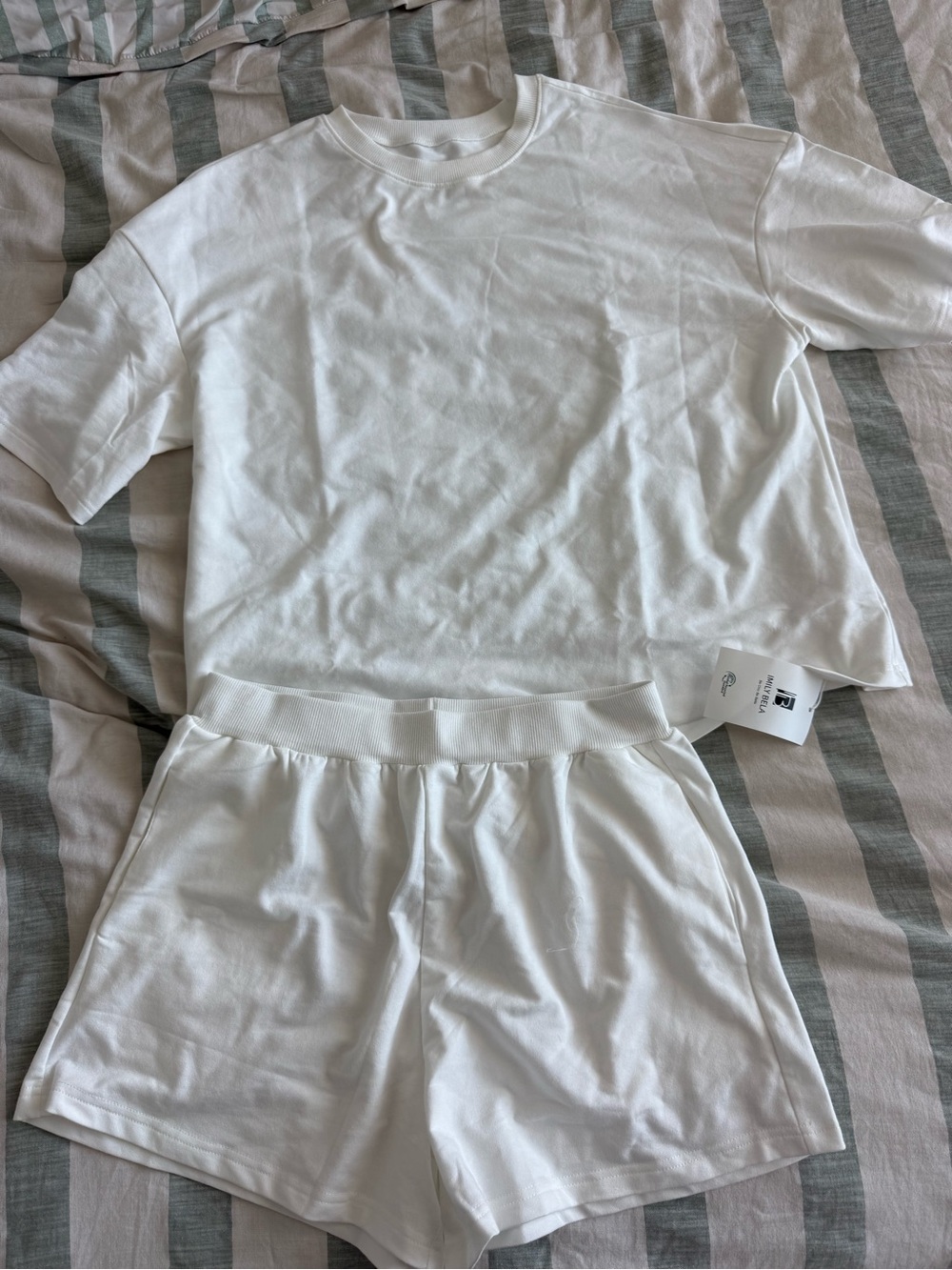 Women’s White Cotton Lounge Set - Short Sleeve Top & Shorts